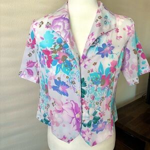 Allison Daley Petites Floral Blouse 6P Pastel Button Front Collared Top